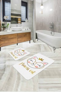 Ekru Kedi Temalı Banyo Halısı Klozet 2'li Paspas Seti BS256 Ekru Kedi Temalı Banyo Halısı Klozet 2'li Paspas Seti BS256
