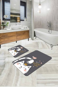 Gri Kedili Banyo Halısı Klozet Takımı 2'li Paspas Seti BS258 Gri Kedili Banyo Halısı Klozet Takımı 2'li Paspas Seti BS258