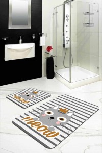 Gri Kedili Desen Banyo Halısı Klozet 2'li Paspas Seti BS259 Gri Kedili Desen Banyo Halısı Klozet 2'li Paspas Seti BS259