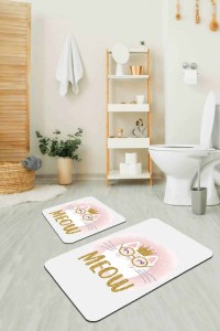Pembe Kedi Temalı Banyo Halısı Klozet 2'li Paspas Seti BS260 Pembe Kedi Temalı Banyo Halısı Klozet 2'li Paspas Seti BS260