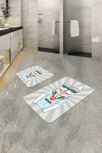 Gri Hayvanlı Banyo Halısı Klozet Takımı Paspas Seti BS266 Gri Hayvanlı Banyo Halısı Klozet Takımı Paspas Seti BS266