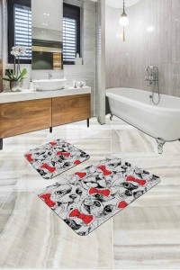 Gri Hayvan Temalı Banyo Halısı Klozet 2'li Paspas Seti BS267 Gri Hayvan Temalı Banyo Halısı Klozet 2'li Paspas Seti BS267