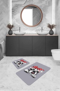 Gri Hayvan Temalı Banyo Halısı Klozet 2'li Paspas Seti BS268 Gri Hayvan Temalı Banyo Halısı Klozet 2'li Paspas Seti BS268