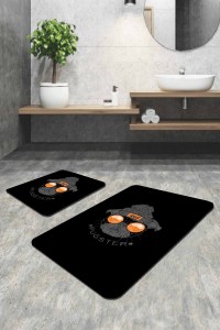 Siyah Hayvan Temalı Banyo Halısı Klozet Paspas Seti BS269 Siyah Hayvan Temalı Banyo Halısı Klozet Paspas Seti BS269