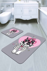 Gri Hayvan Temalı Banyo Halısı Klozet 2'li Paspas Seti BS271 Gri Hayvan Temalı Banyo Halısı Klozet 2'li Paspas Seti BS271