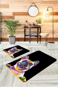 Siyah Hayvan Temalı Banyo Halısı Klozet Paspas Seti BS272 Siyah Hayvan Temalı Banyo Halısı Klozet Paspas Seti BS272