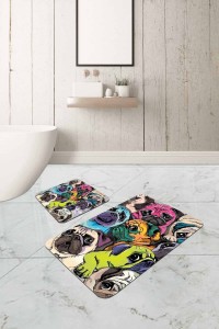 Renkli Hayvan Temalı Banyo Halısı Klozet Paspas Seti BS274 Renkli Hayvan Temalı Banyo Halısı Klozet Paspas Seti BS274