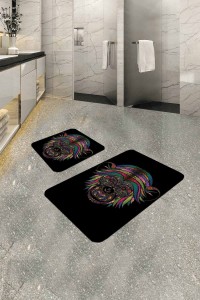 Siyah Hayvan Temalı Banyo Halısı Klozet Paspas Seti BS275 Siyah Hayvan Temalı Banyo Halısı Klozet Paspas Seti BS275