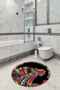 Renkli Hayvan Temalı Yuvarlak Klozet Banyo Paspas Seti BS276 Renkli Hayvan Temalı Yuvarlak Klozet Banyo Paspas Seti BS276