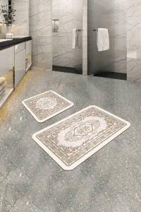 Bej Modern Klasik Banyo Halısı Klozet 2'li Paspas Seti BS277 Bej Modern Klasik Banyo Halısı Klozet 2'li Paspas Seti BS277