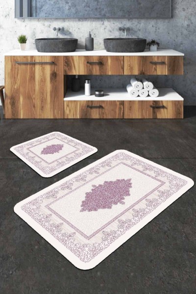 Pembe Modern Klasik Banyo Halısı Klozet Paspas Seti BS284
