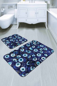 Lacivert Nazar Boncuğu Banyo Halısı Klozet Paspas Seti BS290 Lacivert Nazar Boncuğu Banyo Halısı Klozet Paspas Seti BS290
