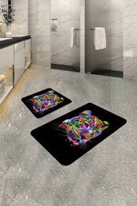 Siyah Hayvan Temalı Banyo Halısı Klozet Paspas Seti BS292 Siyah Hayvan Temalı Banyo Halısı Klozet Paspas Seti BS292