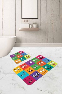 Renkli Smiley Banyo Halısı Klozet Takımı Paspas Seti BS299 Renkli Smiley Banyo Halısı Klozet Takımı Paspas Seti BS299