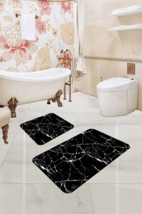 Siyah Mermer Görünümlü Banyo Halısı Klozet Paspas Seti BS304 Siyah Mermer Görünümlü Banyo Halısı Klozet Paspas Seti BS304