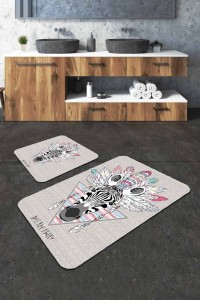 Gri Hayvan Temalı Banyo Halısı Klozet 2'li Paspas Seti BS310 Gri Hayvan Temalı Banyo Halısı Klozet 2'li Paspas Seti BS310