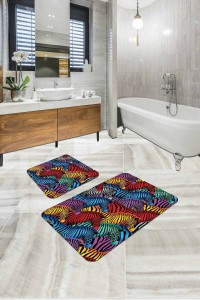 Renkli Hayvan Temalı Banyo Halısı Klozet Paspas Seti BS311 Renkli Hayvan Temalı Banyo Halısı Klozet Paspas Seti BS311