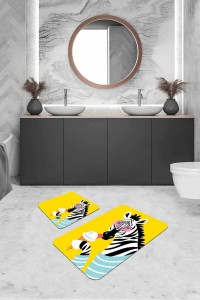 Sarı Hayvan Temalı Banyo Halısı Klozet Paspas Seti BS312 Sarı Hayvan Temalı Banyo Halısı Klozet Paspas Seti BS312