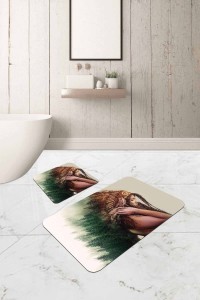 Yeşil Etnik Desenli Banyo Halısı Klozet Paspas Seti BS317 Yeşil Etnik Desenli Banyo Halısı Klozet Paspas Seti BS317