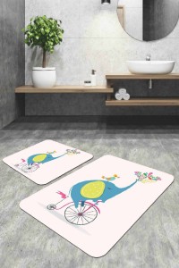 Pudra Fil Desenli Banyo Halısı Klozet 2'li Paspas Seti BS320 Pudra Fil Desenli Banyo Halısı Klozet 2'li Paspas Seti BS320