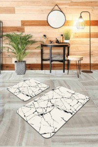 Ekru Mermer Görünümlü Banyo Halısı Klozet Paspas Seti BS321 Ekru Mermer Görünümlü Banyo Halısı Klozet Paspas Seti BS321