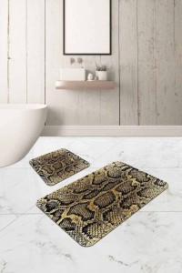 Gold Krokodil Desen Banyo Halısı Klozet Paspas Seti BS325 Gold Krokodil Desen Banyo Halısı Klozet Paspas Seti BS325
