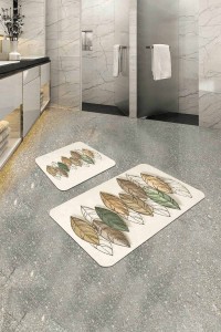 Krem Etnik Desenli Banyo Halısı Klozet Paspas Seti BS326 Krem Etnik Desenli Banyo Halısı Klozet Paspas Seti BS326
