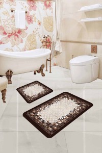 Kahve Deri Görünümlü Banyo Halısı Klozet Paspas Seti BS328 Kahve Deri Görünümlü Banyo Halısı Klozet Paspas Seti BS328