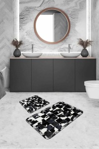 Siyah Deri Görünümlü Banyo Halısı Klozet Paspas Seti BS329 Siyah Deri Görünümlü Banyo Halısı Klozet Paspas Seti BS329