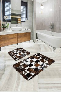 Kahve Deri Görünümlü Banyo Halısı Klozet Paspas Seti BS330 Kahve Deri Görünümlü Banyo Halısı Klozet Paspas Seti BS330