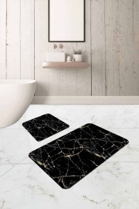 Siyah Mermer Görünümlü Banyo Halısı Klozet Paspas Seti BS333 Siyah Mermer Görünümlü Banyo Halısı Klozet Paspas Seti BS333