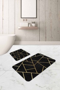 Siyah Geometrik Desen Banyo Halısı Klozet Paspas Seti BS336 Siyah Geometrik Desen Banyo Halısı Klozet Paspas Seti BS336