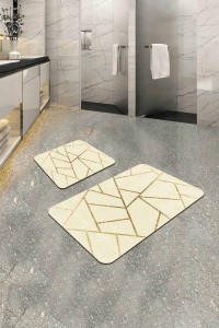 Krem Geometrik Desen Banyo Halısı Klozet Paspas Seti BS337 Krem Geometrik Desen Banyo Halısı Klozet Paspas Seti BS337