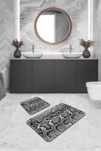 Silver Krokodil Desen Banyo Halısı Klozet Paspas Seti BS338 Silver Krokodil Desen Banyo Halısı Klozet Paspas Seti BS338