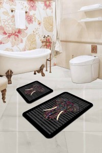 Füme Fil Desenli Banyo Halısı Klozet 2'li Paspas Seti BS339 Füme Fil Desenli Banyo Halısı Klozet 2'li Paspas Seti BS339