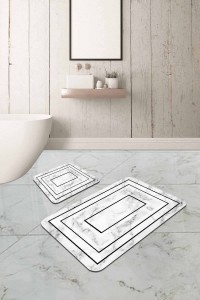 Beyaz Mermer Desen Banyo Halısı Klozet Paspas Seti BS342 Beyaz Mermer Desen Banyo Halısı Klozet Paspas Seti BS342