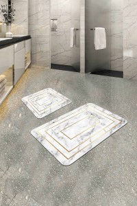 Beyaz Mermer Desen Banyo Halısı Klozet Paspas Seti BS343 Beyaz Mermer Desen Banyo Halısı Klozet Paspas Seti BS343