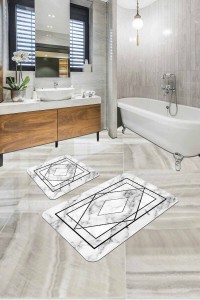 Beyaz Mermer Görünümlü Banyo Halısı Klozet Paspas Seti BS344 Beyaz Mermer Görünümlü Banyo Halısı Klozet Paspas Seti BS344