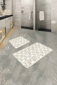 Beyaz Mermer Görünümlü Banyo Halısı Klozet Paspas Seti BS347 Beyaz Mermer Görünümlü Banyo Halısı Klozet Paspas Seti BS347