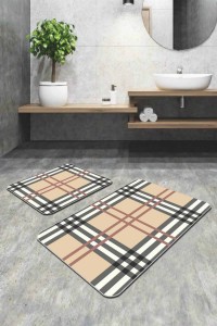 Siyah Çerçeve Desenli Banyo Halısı Klozet Paspas Seti BS348 Siyah Çerçeve Desenli Banyo Halısı Klozet Paspas Seti BS348