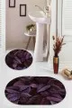 Banyo Paspası 70X120 Mürdüm Yapraklı Banyo Halısı Klozet Oval Paspas Seti BS062