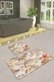 Paspas Klozet Takımı Bej Deniz Kabuklu Banyo Halısı Klozet 2'li Paspas Seti BS212