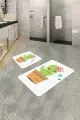 Yeşil Kaktüs Desenli Banyo Halısı Klozet Paspas Seti BS245