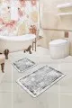 120X120 Yuvarlak Paspas Gri Modern Klasik Banyo Halısı Klozet 2'li Paspas Seti BS286