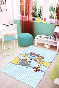 Mavi Kaymaz Tabanlı Yıkanabilir Denizci Bebek Halısı AR026 Mavi Kaymaz Tabanlı Yıkanabilir Denizci Bebek Halısı AR026