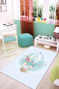 Mavi Kaymaz Tabanlı Yıkanır Balonlu Bebek Halısı Filli AR082 Mavi Kaymaz Tabanlı Yıkanır Balonlu Bebek Halısı Filli AR082