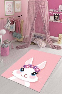 Pembe Yıkanabilir Kaymaz Tabanlı Tavşanlı Bebek Halısı AR088 Pembe Yıkanabilir Kaymaz Tabanlı Tavşanlı Bebek Halısı AR088