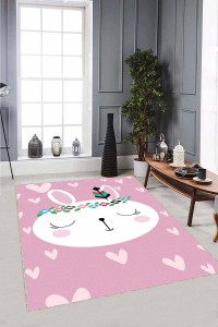 Pembe Yıkanabilir Kaymaz Taban Tavşanlı Bebek Halısı AR1011 Pembe Yıkanabilir Kaymaz Taban Tavşanlı Bebek Halısı AR1011