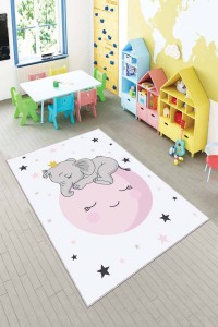 Pudra Yıkanabilir Kaymaz Tabanlı Filli Bebek Halısı AR144 Pudra Yıkanabilir Kaymaz Tabanlı Filli Bebek Halısı AR144