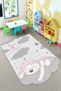 Pembe Kaymaz Tabanlı Ayıcıklı Lazer Kesim Bebek Halısı AR186 Pembe Kaymaz Tabanlı Ayıcıklı Lazer Kesim Bebek Halısı AR186